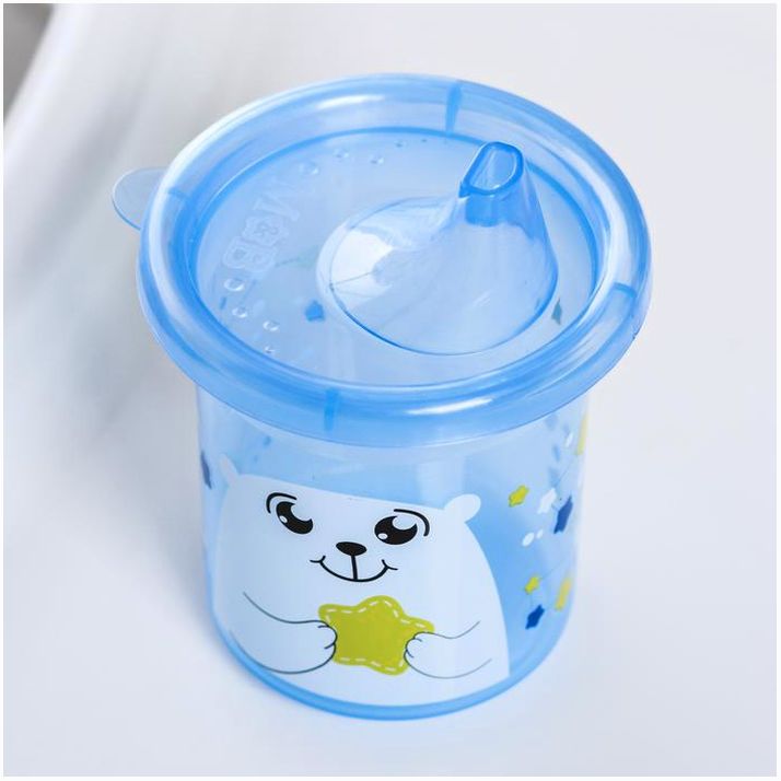 Картинка Поильник детский «Мишка северный» с твёрдым носиком, 200 мл, цвет синий (№3721441) от магазина Мир детей Товары для Новорожденных