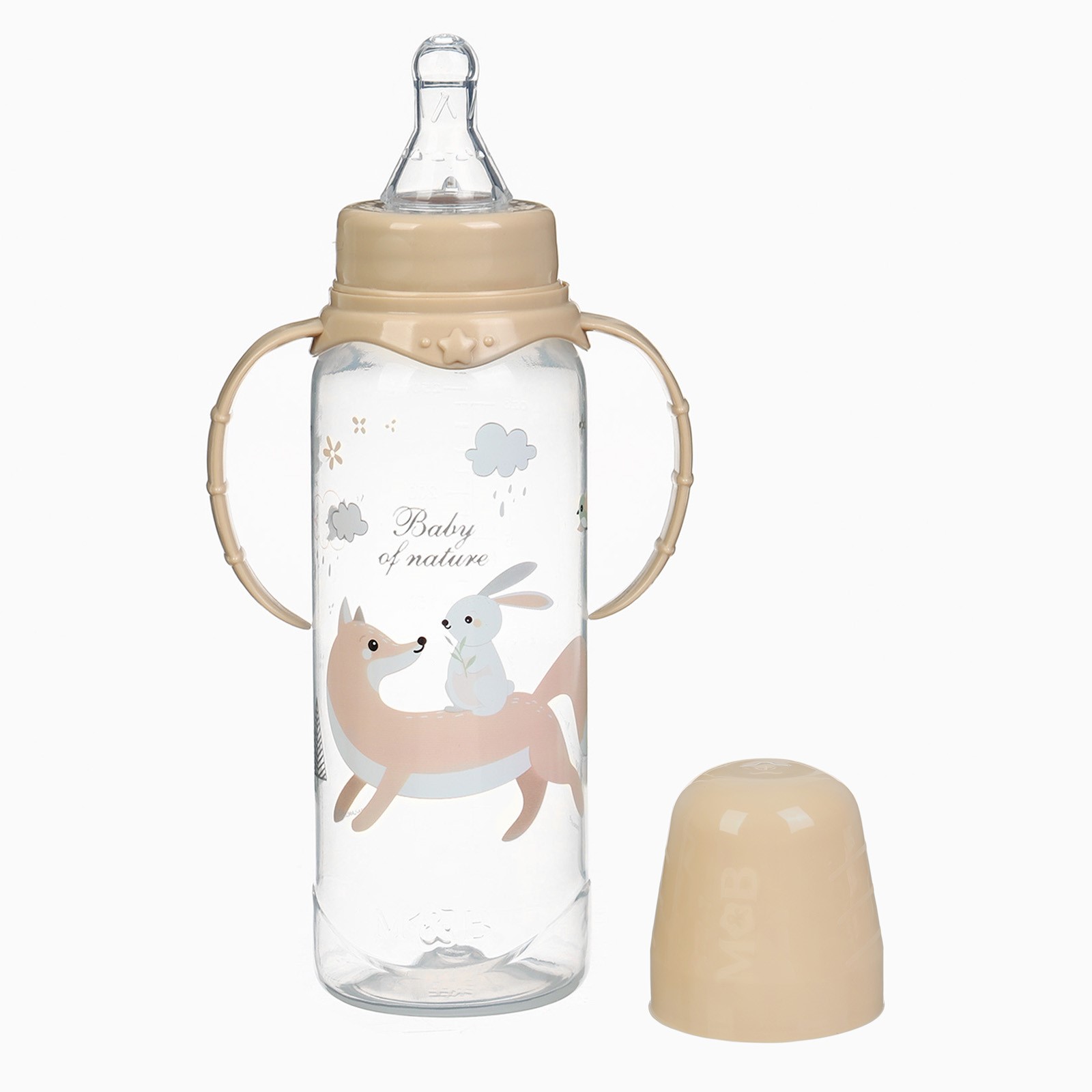 № 3654416 Бутылочка для кормления «Лесные друзья» 250 мл, цилиндр, с ручками, цвет бежевый