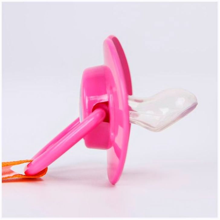 Картинка Пустышка силиконовая ортодонтическая с держателем и колпачком, от 0 мес., цвет розовый (№2300152) от магазина Мир детей Товары для Новорожденных