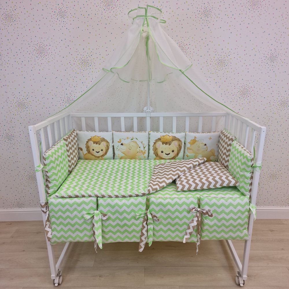 Картинка КПБ 18 пр "принт" (балдахин + борт 4п+8 + одеяло + подушка + постельное белье (бязь/сатин) 12кв (№П207_4а8) цвета в ассортименте от магазина Мир детей Товары для Новорожденных