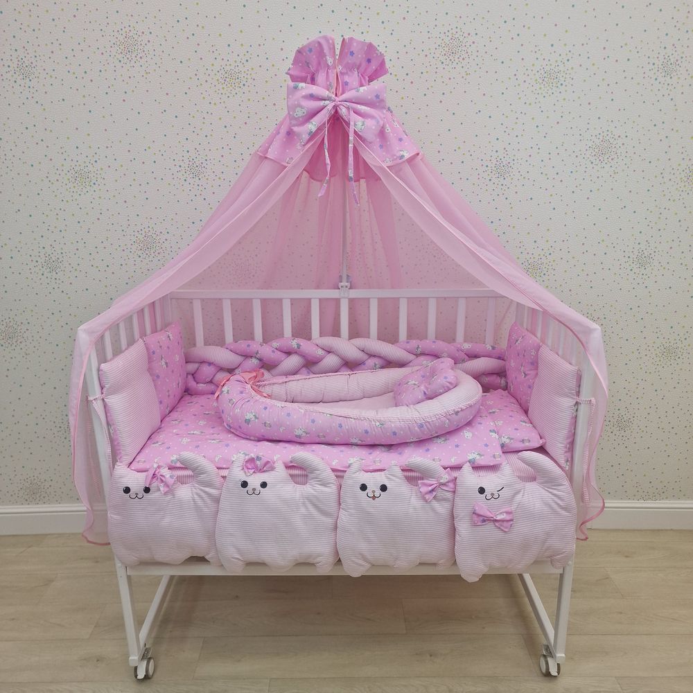 КПБ 17 пр (балдахин + борт + пододеяльник + одеяло + наволочка + 2подушки + простынь + гнездо (бязь) артикул анонс 1173-0-1