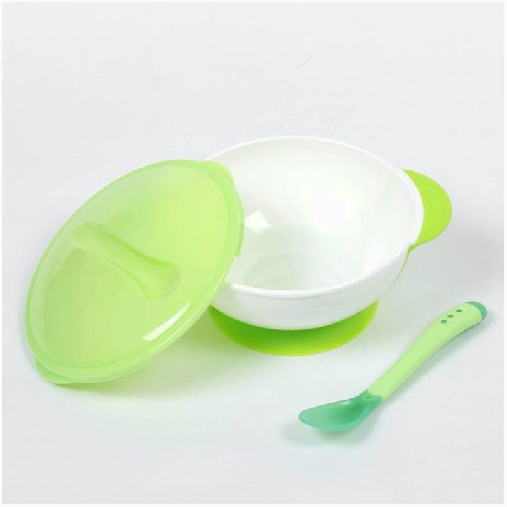 Картинка Набор для кормления, 3 предмета: миска 350 мл на присоске, крышка, ложка, цвет зелёный (№1886148) от магазина Мир детей Товары для Новорожденных