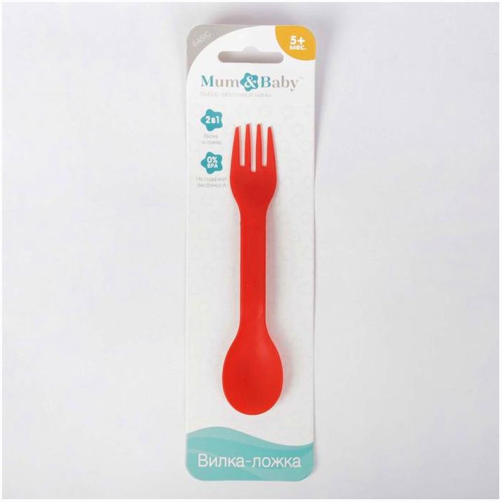 Картинка Ложка детская 2 в 1 «Вилка-ложка», от 5 мес., цвет красный (№2257248) от магазина Мир детей Товары для Новорожденных