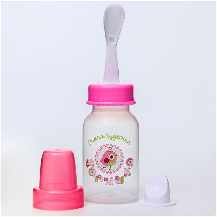 Картинка Бутылочка 3 в 1 «Чудесная малышка», в комп ложка и носик-поильник, 150 мл, от 6 мес, цвет розовый (№2463783) от магазина Мир детей Товары для Новорожденных
