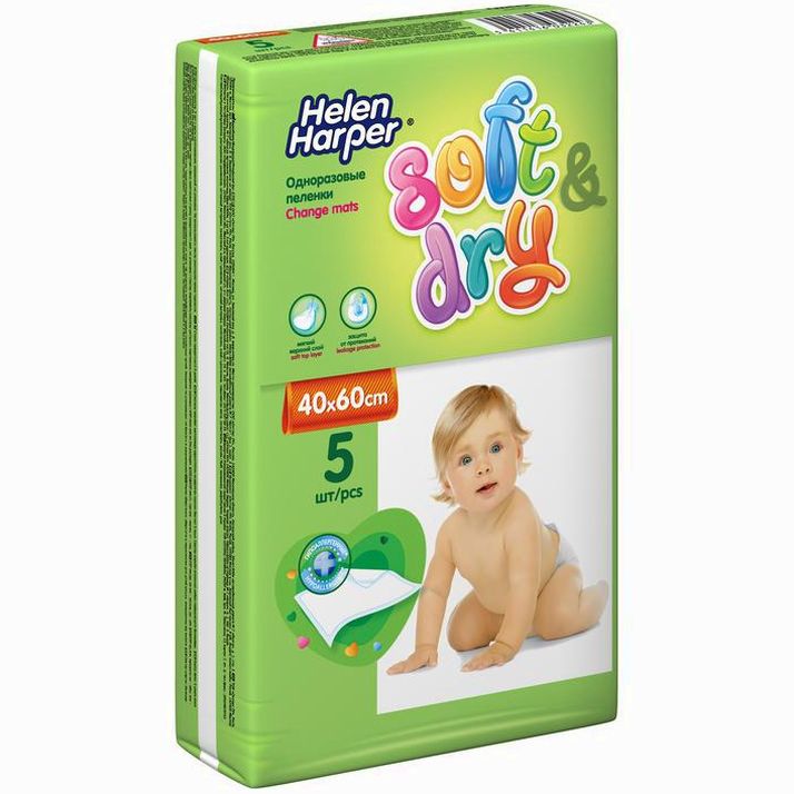 Картинка Детские пелёнки Helen Harper Soft&Dry, размер 40х60, 5 шт. (№1401600) от магазина Мир детей Товары для Новорожденных