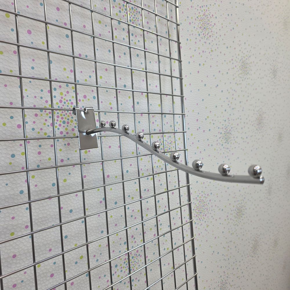 Крючок (кронштейн) на торговую решетку (длина 35 см/9 шаров) хром артикул анонс Кр-9-35