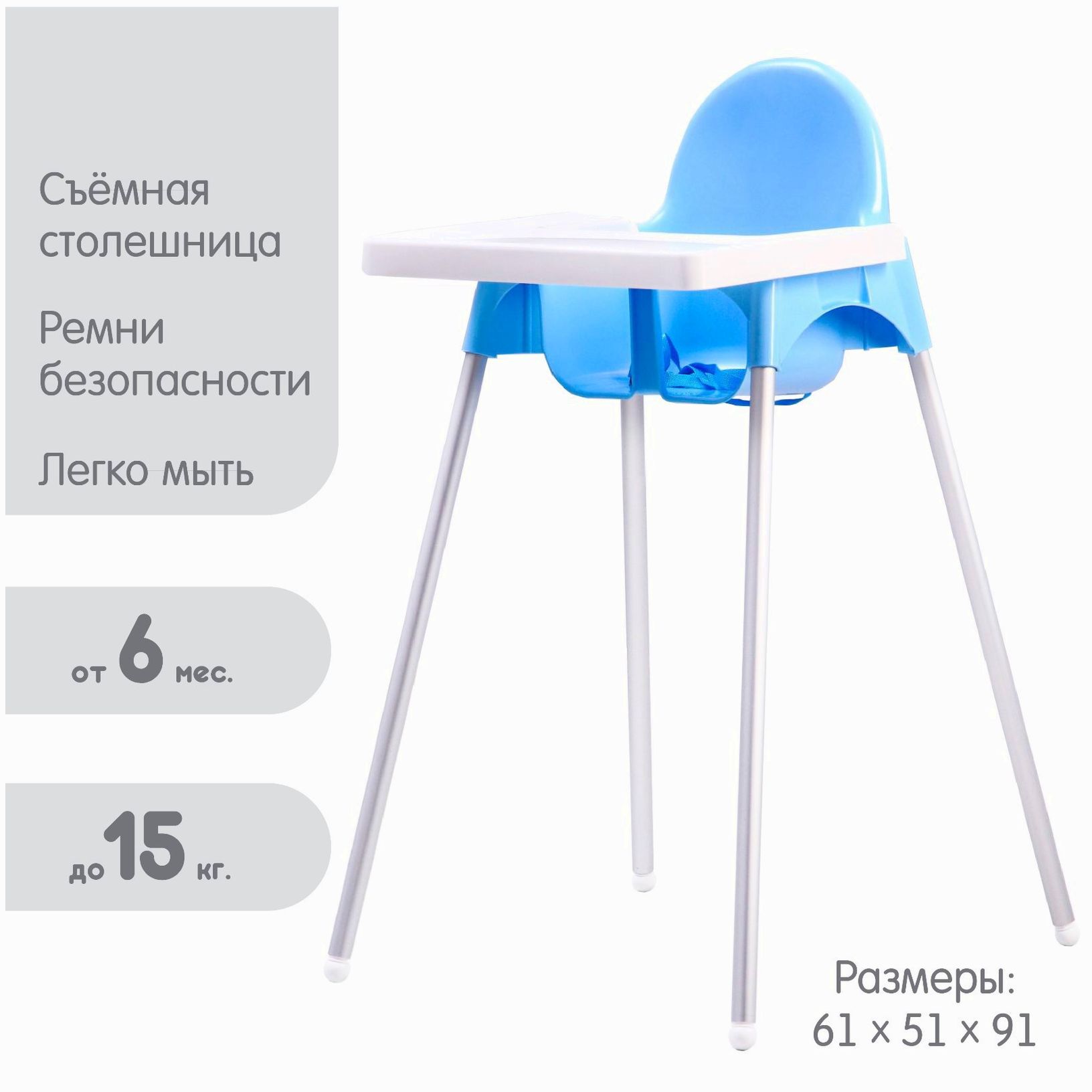 Стульчик для кормления пластиковый, цвет голубой артикул анонс 2387940