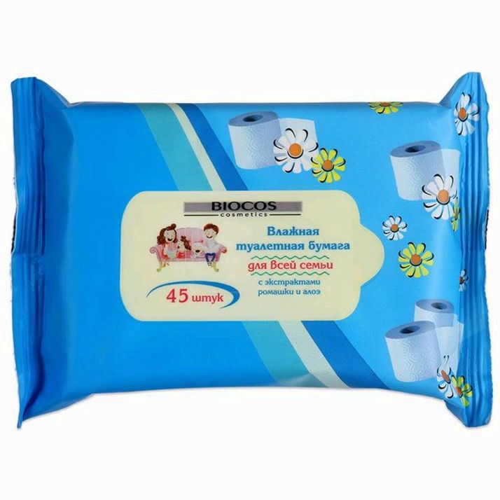 № 4289604 Влажная туалетная бумага BioCos, для всей семьи, 45 шт.