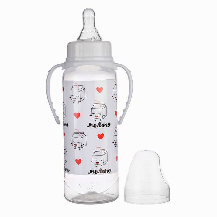 Картинка Бутылочка подарочная «Люблю молоко», классическое горло, 250 мл., от 0 мес., с соской, с ручками (№7369070) от магазина Мир детей Товары для Новорожденных