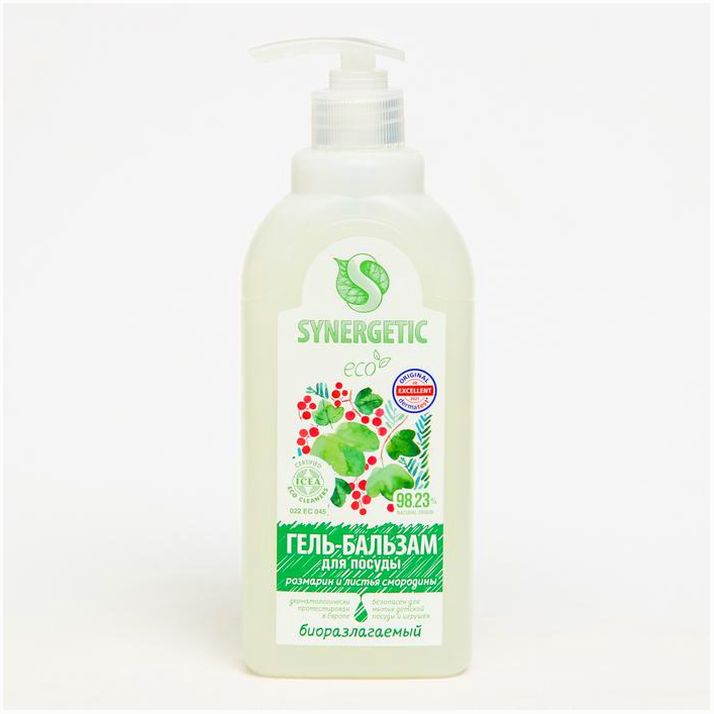 Гель-бальзам для мытья и детских игрушек SYNERGETIC Розмарин и листья смородины,биоразлагаемый,0,5л артикул анонс 9619253