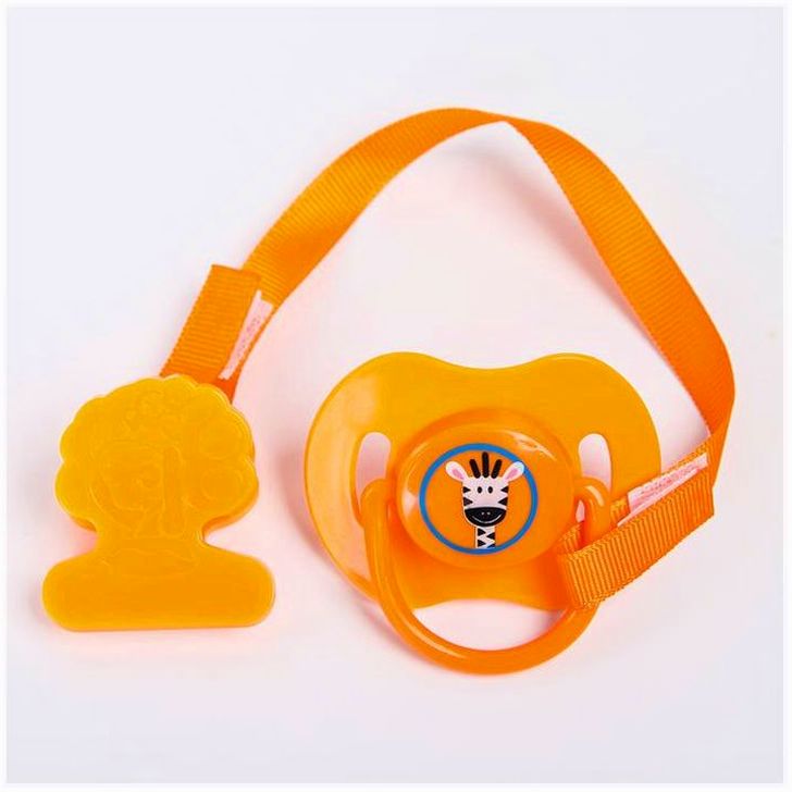 Картинка Пустышка силиконовая ортодонтическая с держателем и колпачком, от 0 мес., цвет оранжевый (№2300151) от магазина Мир детей Товары для Новорожденных