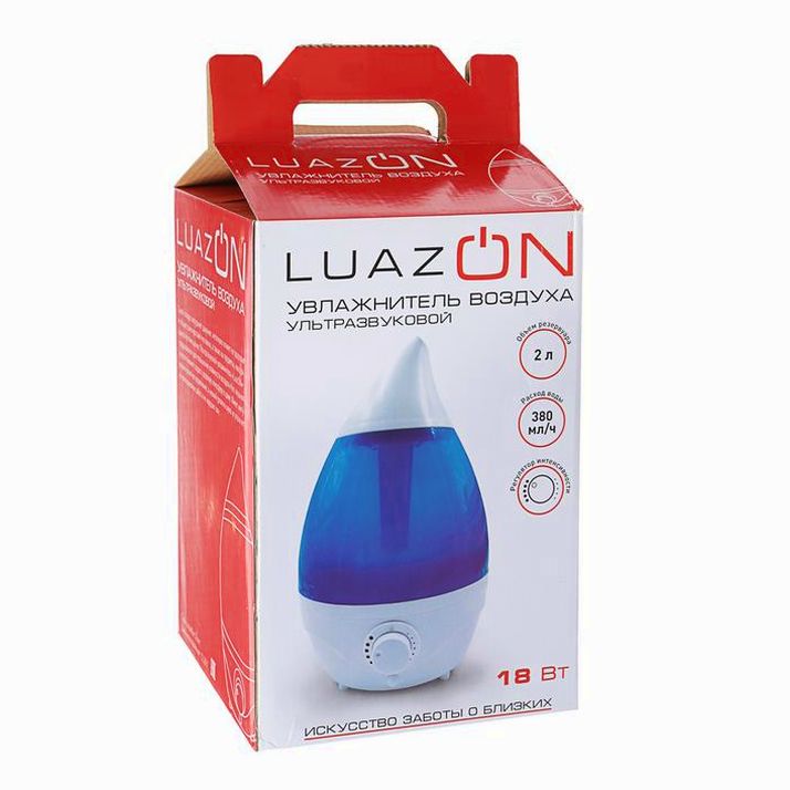 Картинка Увлажнитель воздуха Luazon LHU-04, ультразвуковой, 18 Вт, 2 л, 35 м2, бело-голубой (№2919726) от магазина Мир детей Товары для Новорожденных