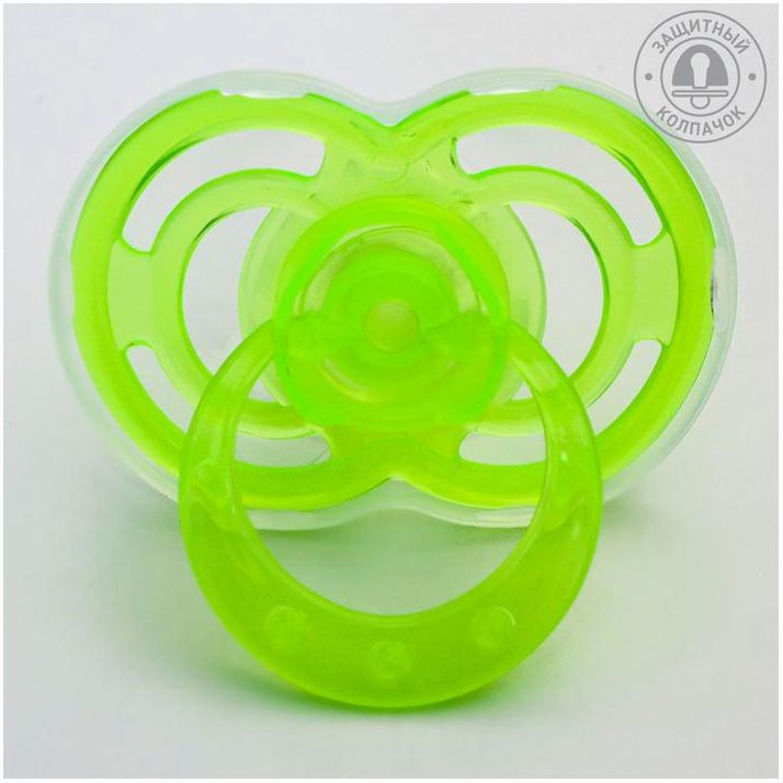 Соска - пустышка ортодонтическая, силикон, + 6 мес., «Бантик», с колпачком, зелёный артикул анонс 2589905