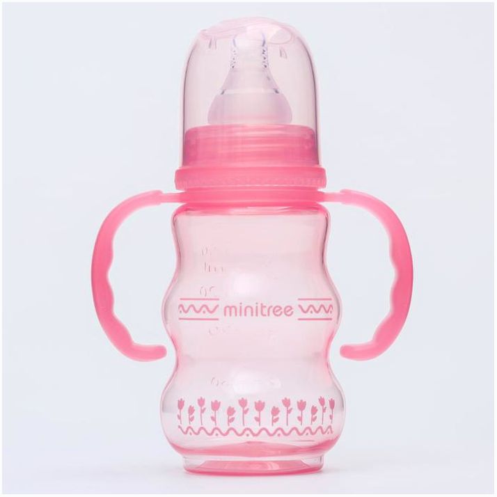 Бутылочка для кормления, с ручками, 150 мл., цвет розовый артикул анонс 5164113