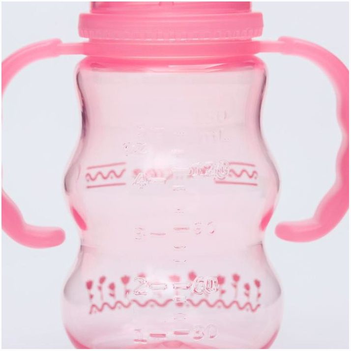Картинка Бутылочка для кормления, с ручками, 150 мл., цвет розовый (№5164113) от магазина Мир детей Товары для Новорожденных