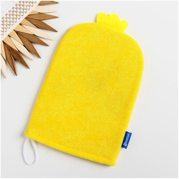 Картинка Мочалка детская для купания «Утёнок», варежка, из махры (№3612504) от магазина Мир детей Товары для Новорожденных