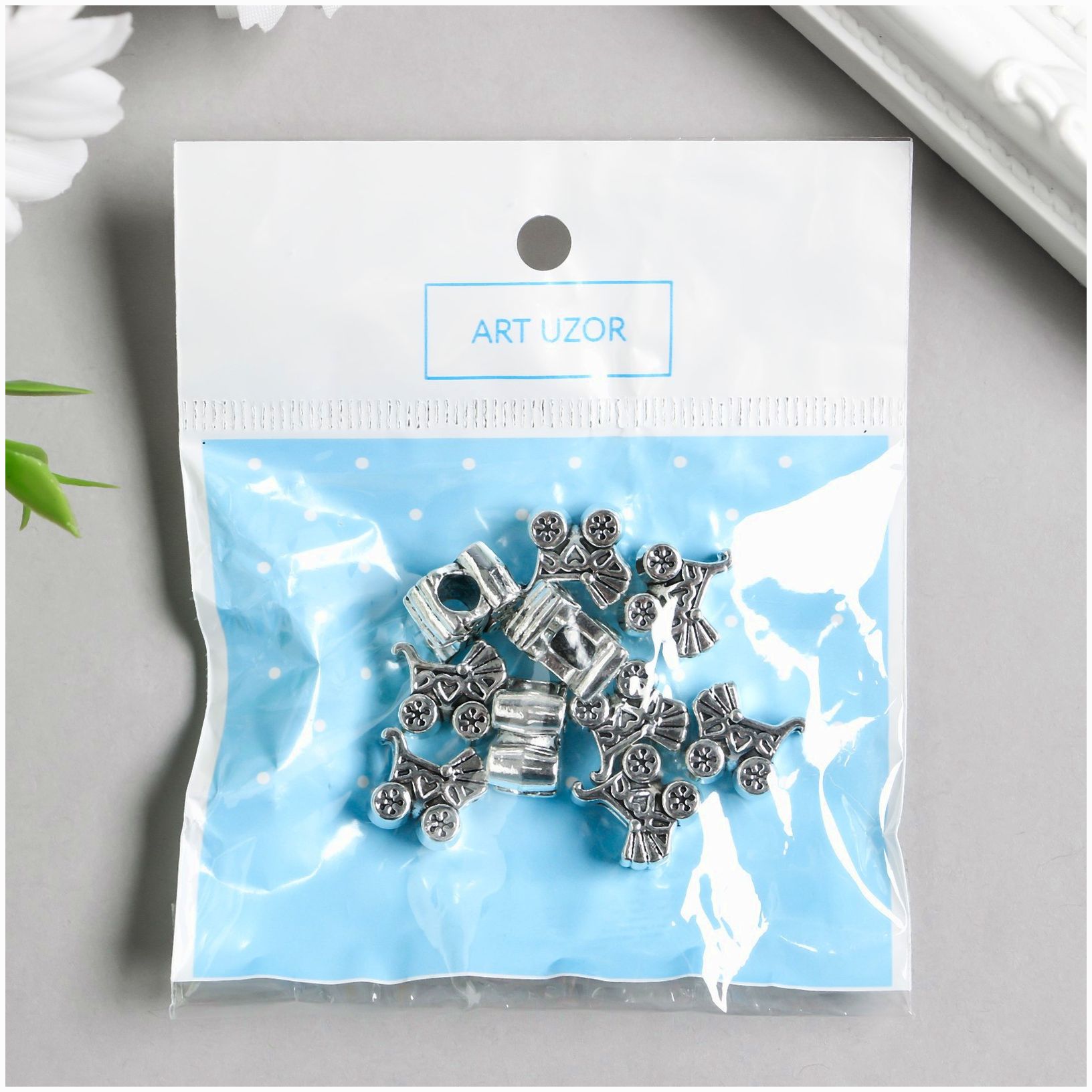 Картинка Бусина для творчества металл "Коляска" серебро 1,3х1,2 см (№7822728) от магазина Мир детей Товары для Новорожденных