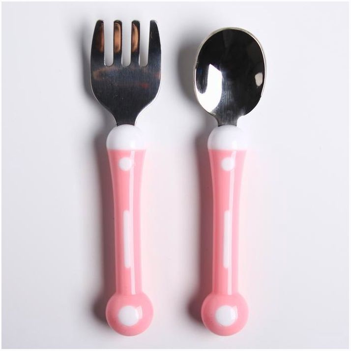 Набор детский столовых приборов,  вилка и ложка, цвет розовый артикул анонс 4482631