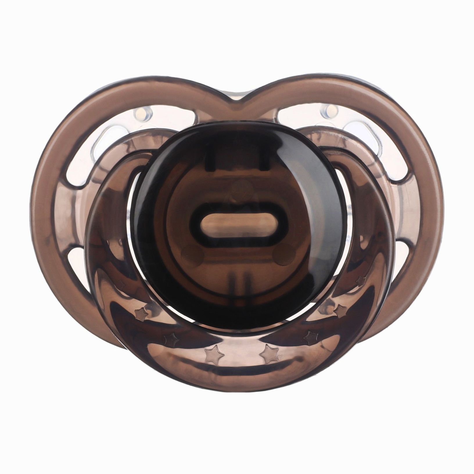 Соска- пустышка ортодотническая с колпачком, +12 мес., черный прозрачный артикул анонс 9844207