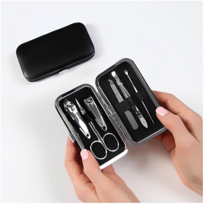 Набор маникюрный, 6 предметов, в футляре, цвет чёрный артикул анонс 138008