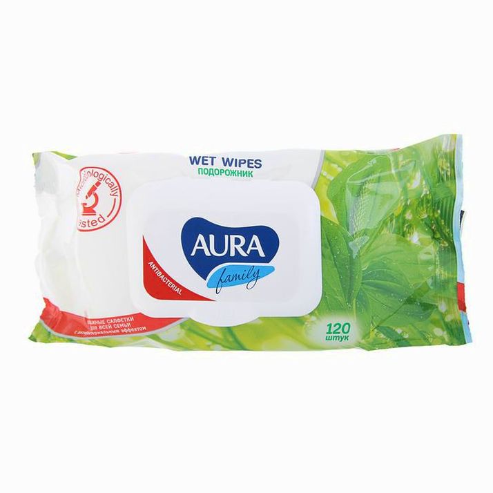 Влажные салфетки AURA FAMILY, для всей семьи, с антибактериальным эффектом 120 шт артикул анонс 3823764