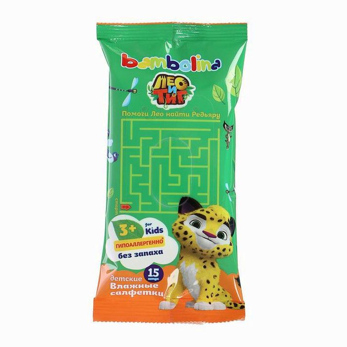Влажные салфетки Bambolina, детские, без запаха, 15 шт. артикул анонс 3726214