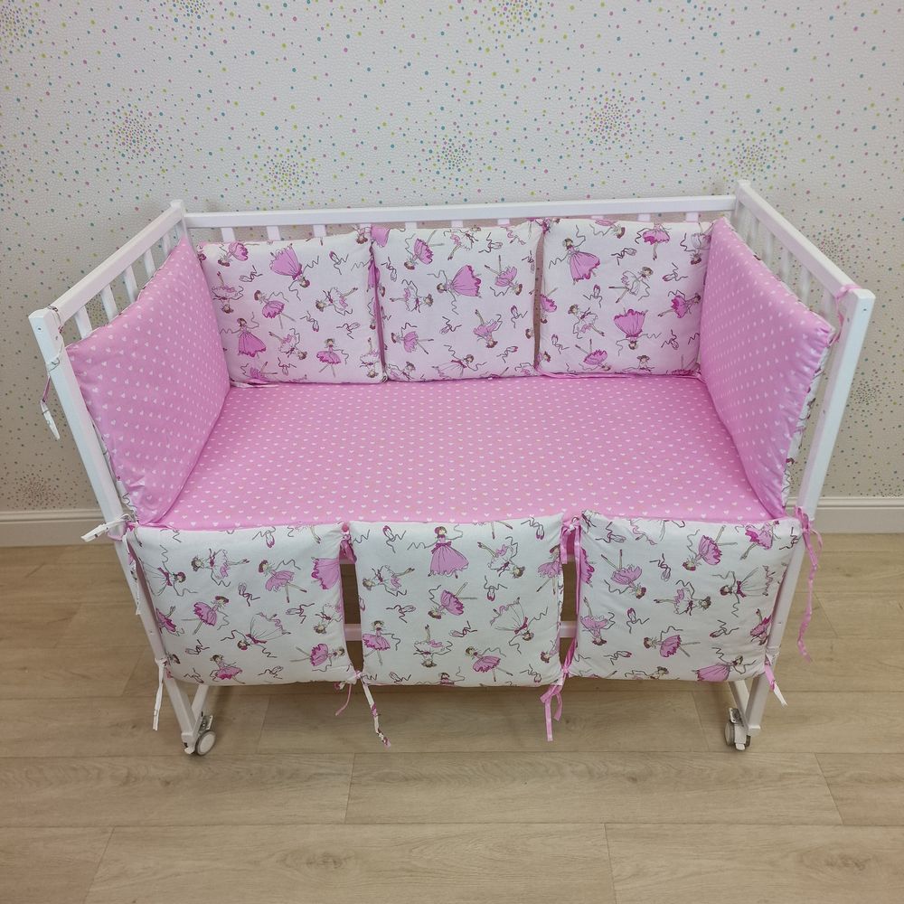 Бортик из 8 (6кв+2пр) подушек по всему периметру кроватки (бязь + синтепон) артикул анонс 949_11