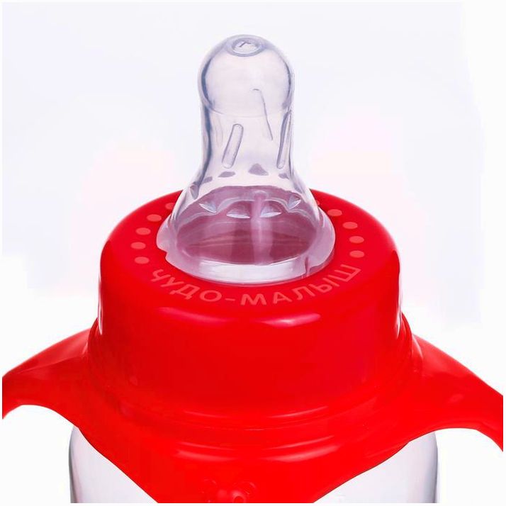 Картинка Бутылочка для кормления, классическое горло, с ручками, 250 мл., от 3 мес., цвет красный (№2969746) от магазина Мир детей Товары для Новорожденных