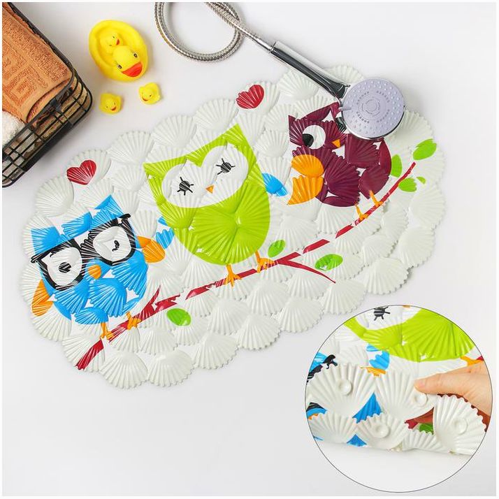 Коврик противоскользящий СПА в ванну на присосках Доляна «Совы», 37?67 см артикул анонс 890942