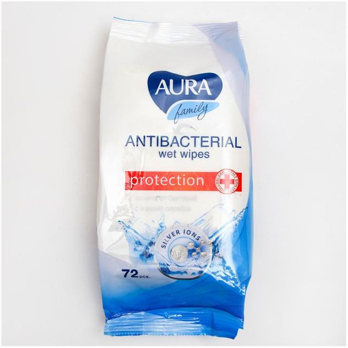 № 1454281 Влажные салфетки Aura family, антибактериальные, 72 шт.