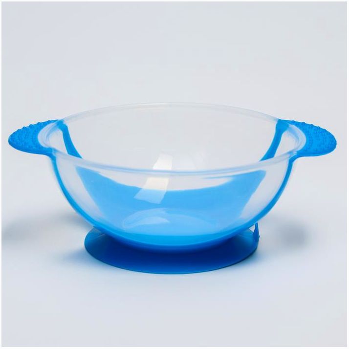 Картинка Набор для кормления, 3 предмета: тарелка на присоске 350 мл, крышка, термоложка, цвет синий (№1917375) от магазина Мир детей Товары для Новорожденных