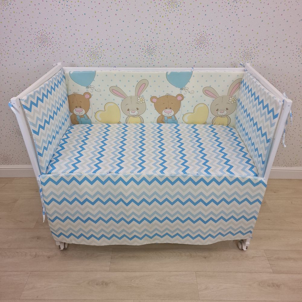 Бортик из 4 (2дл+2пр) подушек по всему периметру кроватки (бязь + пенополиуретан) артикул анонс 929_02