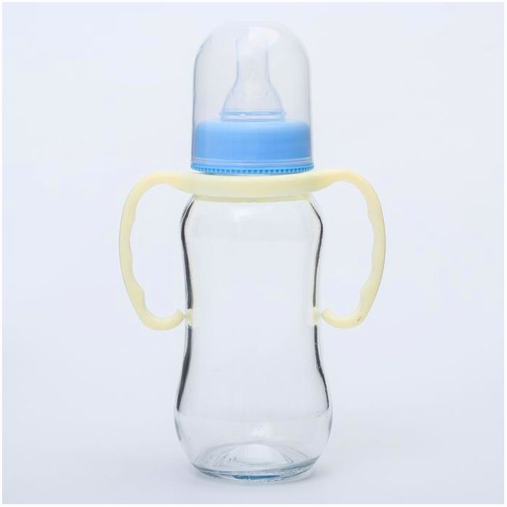 Бутылочка для кормления, стекло, 200 мл., с ручками, цвет МИКС артикул анонс 4627675