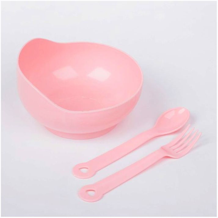 Картинка Набор детской посуды, 3 предмета: миска 250 мл, ложка, вилка, от 5 мес., цвета МИКС (№1886886) от магазина Мир детей Товары для Новорожденных