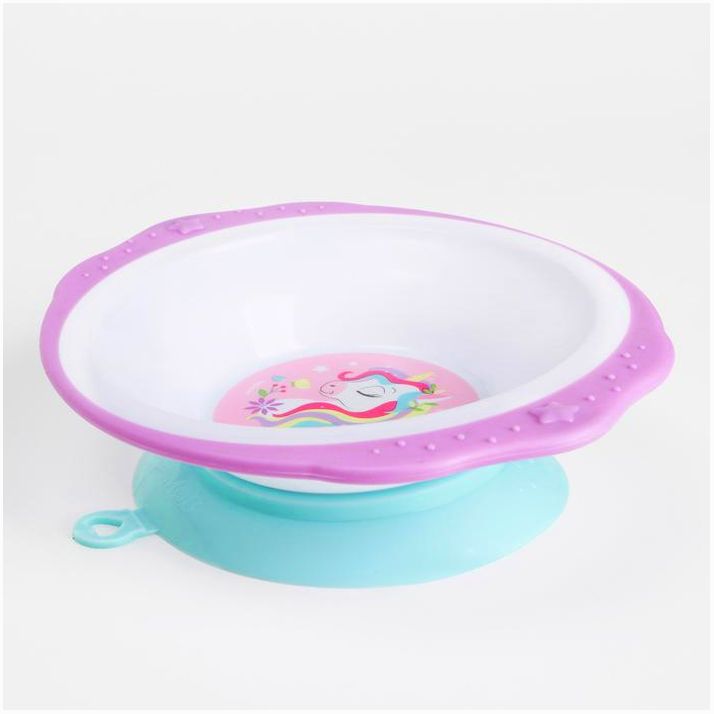 Картинка Набор детской посуды «Единорожек», тарелка на присоске 250мл, вилка, ложка (№7310967) от магазина Мир детей Товары для Новорожденных