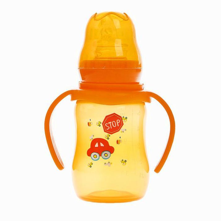 Бутылочка для кормления цветная с ручками, 150 мл, от 0 мес., цвет золотой артикул анонс 2825265