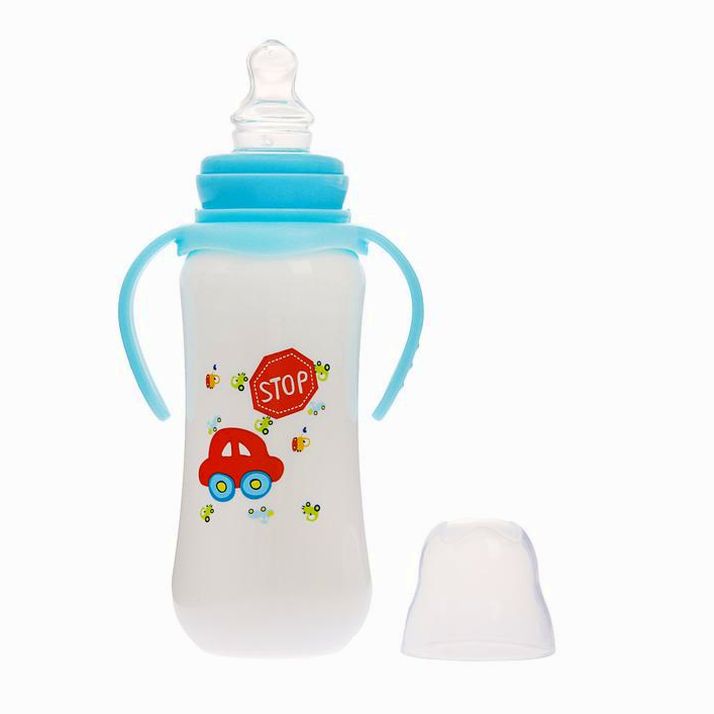 № 2825254 Бутылочка для кормления с ручками, 280 мл, от 0 мес., цвет белый/голубой, рисунок МИКС