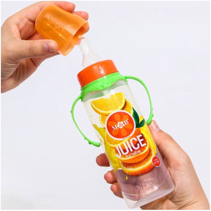 Картинка Бутылочка «Апельсиновый сок», классическое горло, 250 мл., от 0 мес., цилиндр, с ручкам (№5399484) от магазина Мир детей Товары для Новорожденных