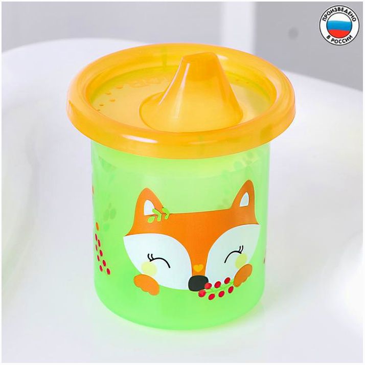 Поильник детский «Лисичка Соня» с твёрдым носиком, 200 мл, цвет зеленый/оранжевый артикул анонс 3721443