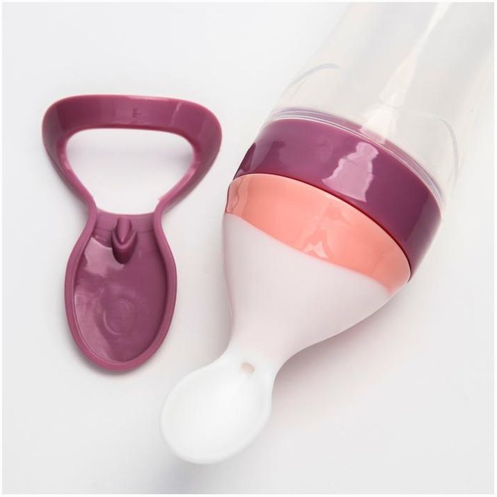 Картинка Бутылочка для кормления, силиконовая, с ложкой, от 5 мес., 90 мл, цвет фиолетовый (№4780647) от магазина Мир детей Товары для Новорожденных