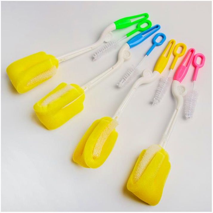 № 1592999 Набор ёршиков для бутылочек и сосок, с губкой, 2 предмета, цвета МИКС