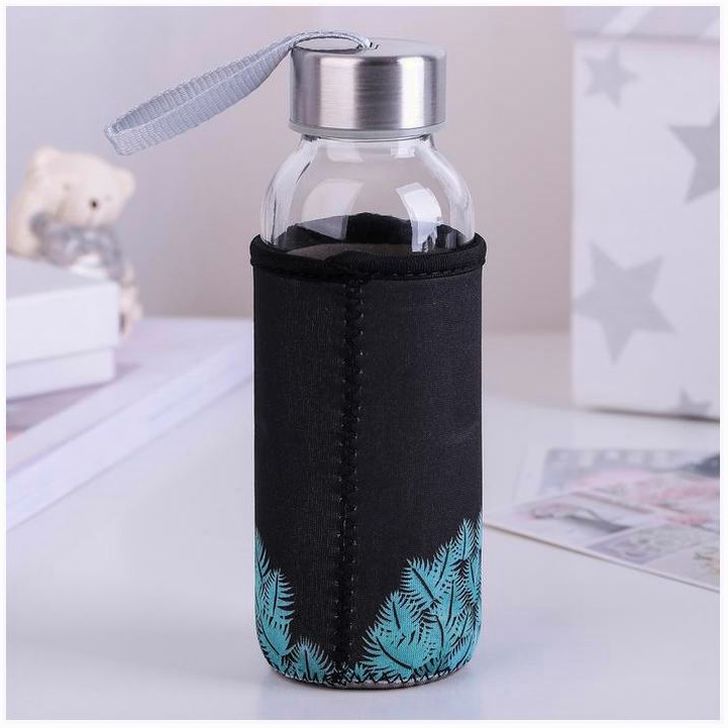 Картинка Бутылка для воды стеклянная в чехле «Хитрый котик», 300 мл, h=17 см, рисунок МИКС (№3600792) от магазина Мир детей Товары для Новорожденных