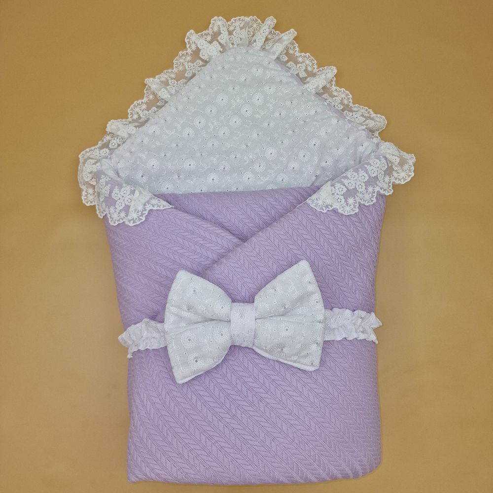 Комплект на выписку 2 пр: одеяло+бант (вязанка+бязь) артикул анонс 1895вз-1-1_м_04