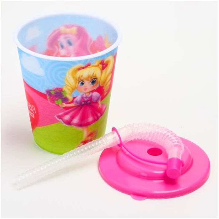 Картинка Поильник с трубочкой «Любимая Доченька», голография, 250 мл, от 9 мес., с наклейками (№1854299) от магазина Мир детей Товары для Новорожденных