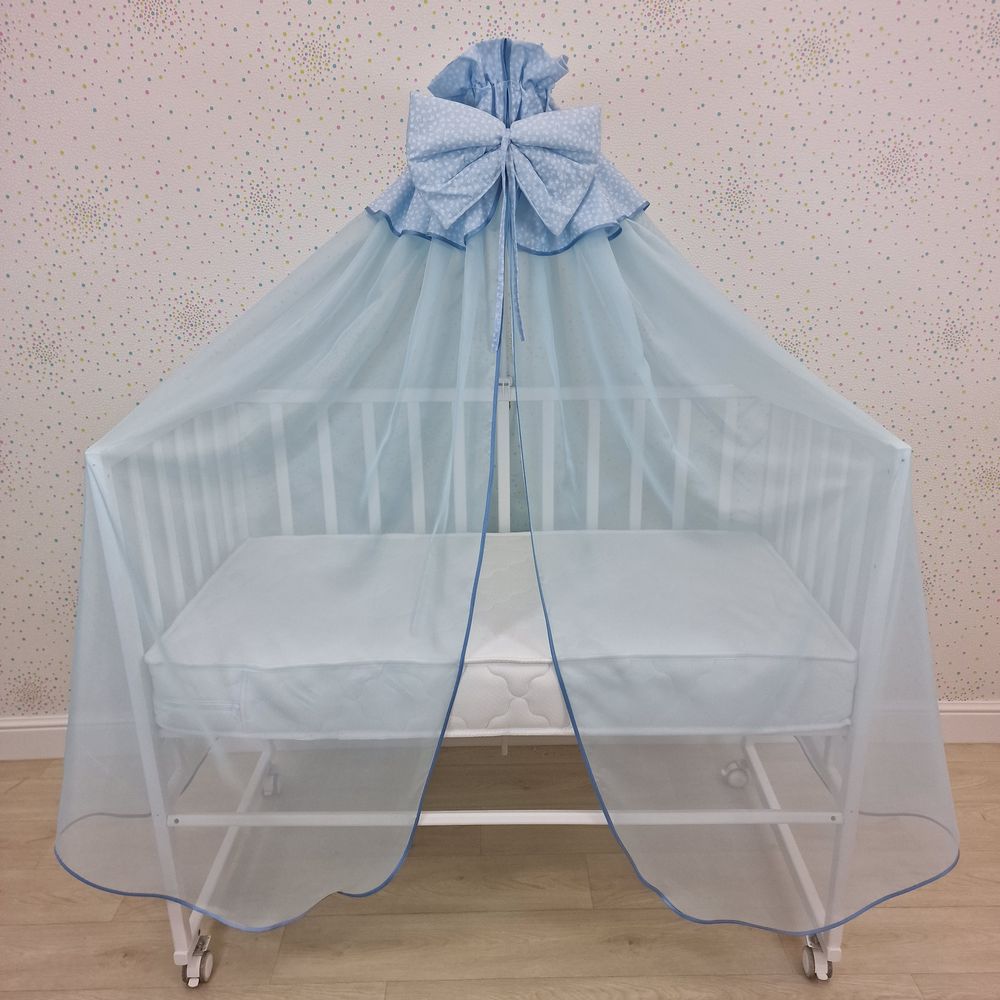 Балдахин с отделкой и оборкой с окантовкой (бязь/сеточка) + бант (бязь) артикул анонс 934