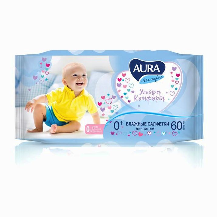 Влажные салфетки Aura Ultra Comfort, детские, 60 шт артикул анонс 1165938