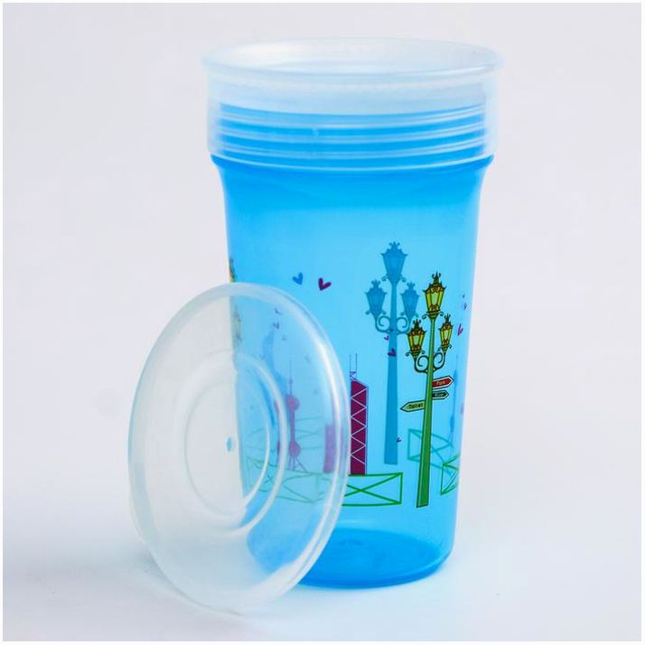 № 2932116 Поильник-стакан 2 в 1, непроливайка 360 градусов, 320 мл, от 12 мес., цвет голубой