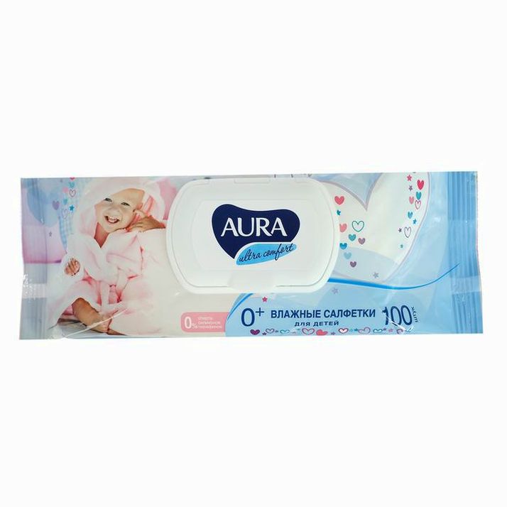 Картинка Влажные салфетки Aura Ultra Comfort, детские, гипоаллергенные, 100 шт. (№1226211) от магазина Мир детей Товары для Новорожденных