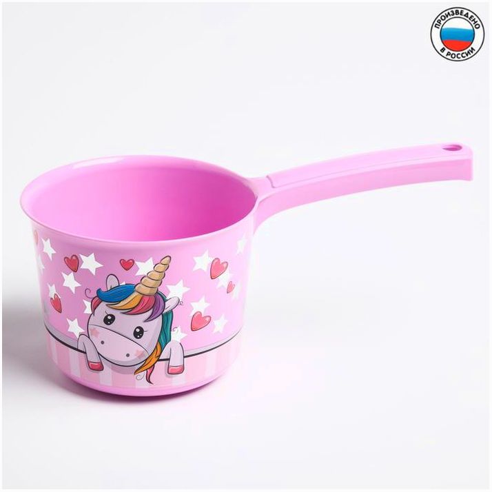 Ковш для купания и мытья головы, детский банный ковшик, хозяйственный 1,5 л., ДЕКО, «Единорог» артикул анонс 4621544