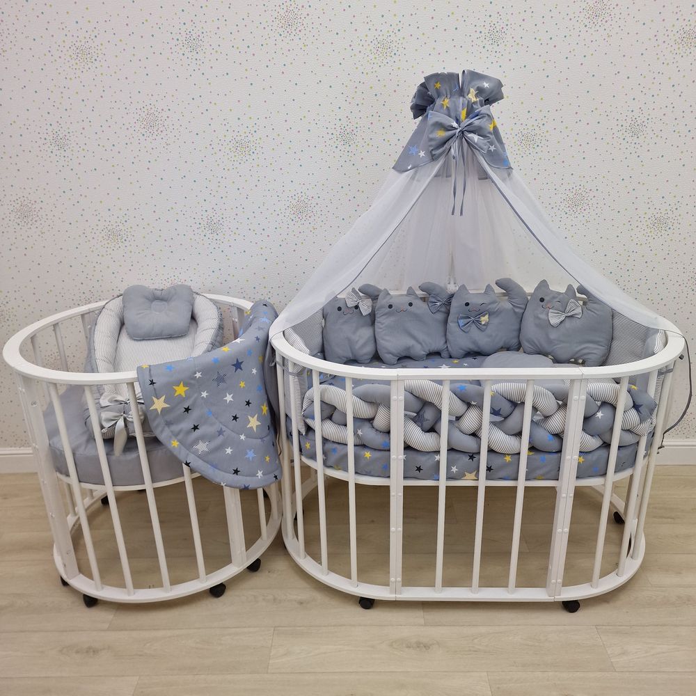 Картинка КПБ 19 пр (балдахин + борт + пододеяльник + 2 одеяла + наволочка + 2 подуш + 2 прост + гнездо (бязь) (№1185-О-1) цвета в ассортименте от магазина Мир детей Товары для Новорожденных